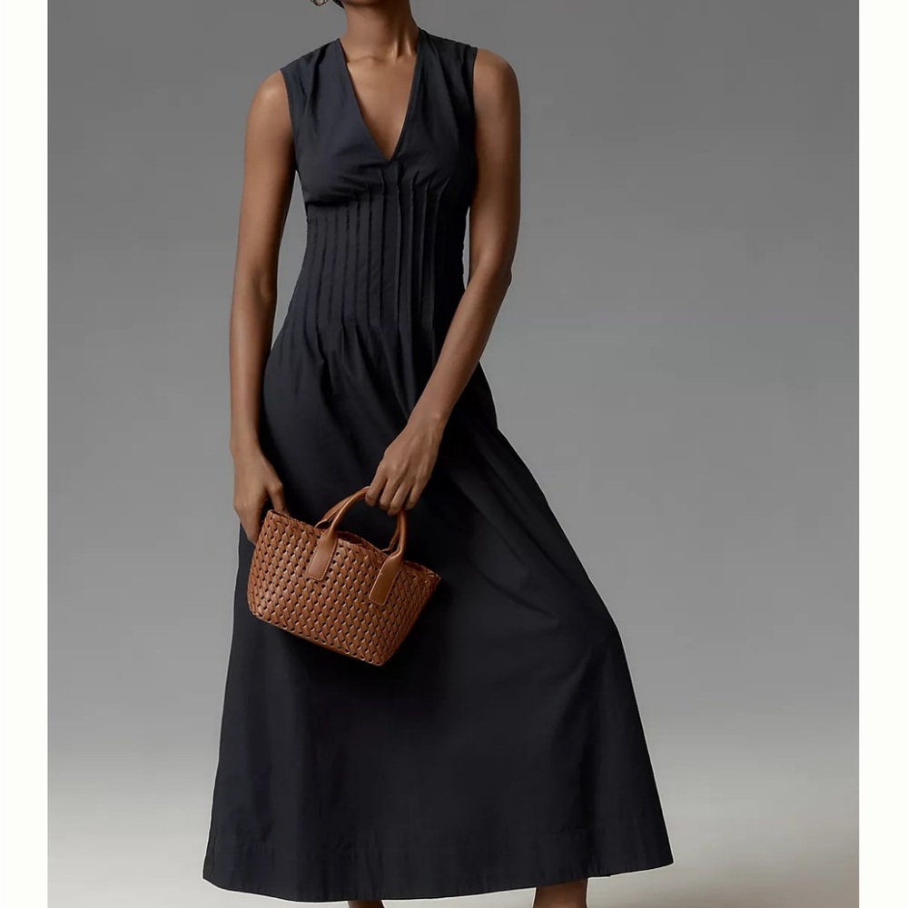 Anthropologie Black Pleated Maxi Dress